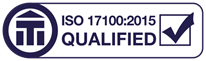 ITI ISO 17100:2015 Qualified badge, with ITI logo and tickbox icon.